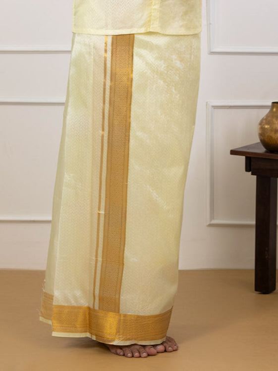 Men Art Silk Jacquard Shirt Dhoti & Towel Set Butter Scotch Swayamvara Grand BSJD1