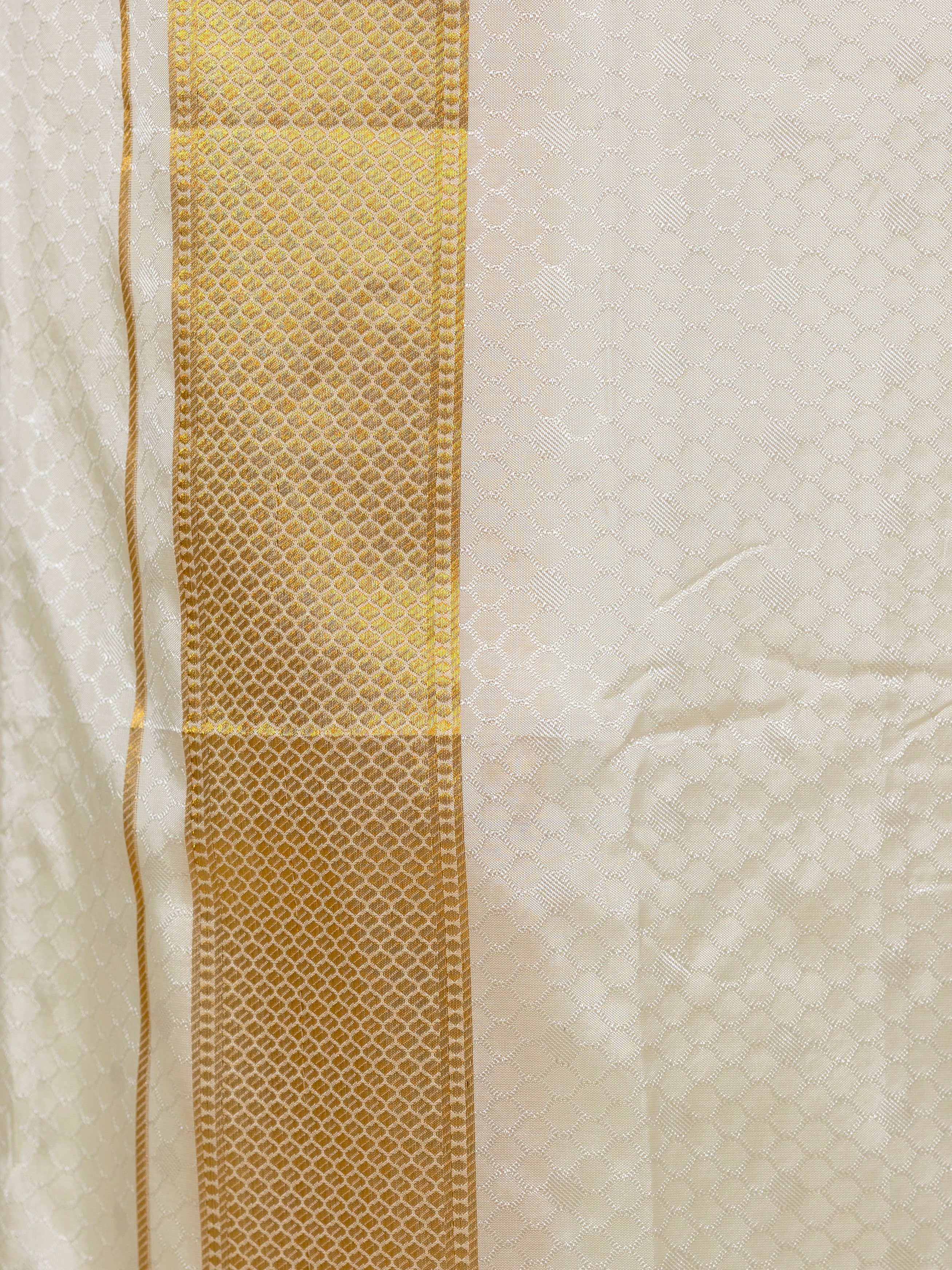Men Art Silk Cream Self Design Shirt & Dhoti Towel Set Parinayam Grand CRJD3