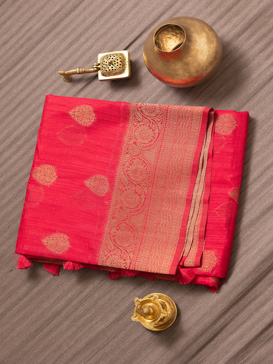Women Raspberry Pink Semi Raw Silk Saree SS333