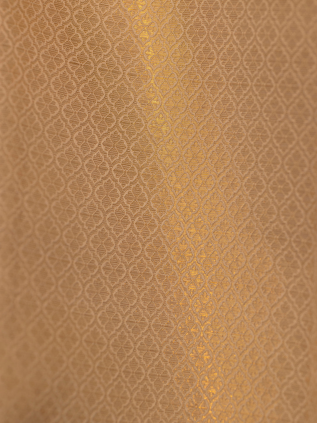 Men Premium Pure Silk Gold Tissue Emboss Design Dhoti Shirting & Towel Set with 5" inch Gold Jari Border RJ01