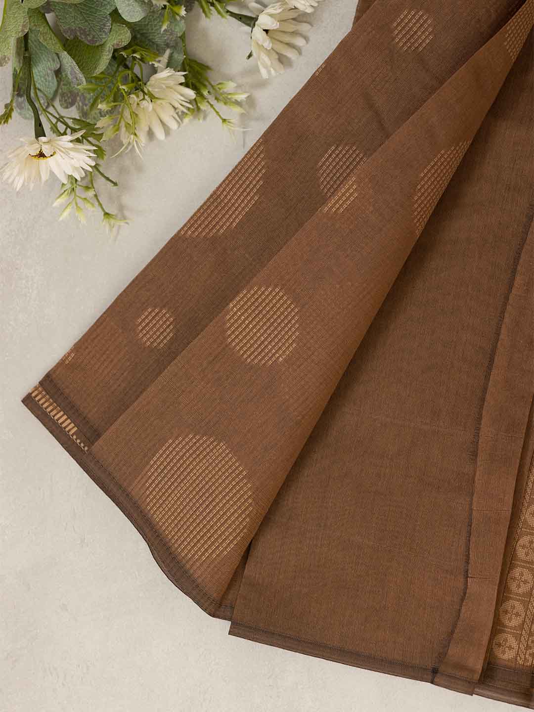 Women Mustard Brown Kora Cotton Saree PCS163