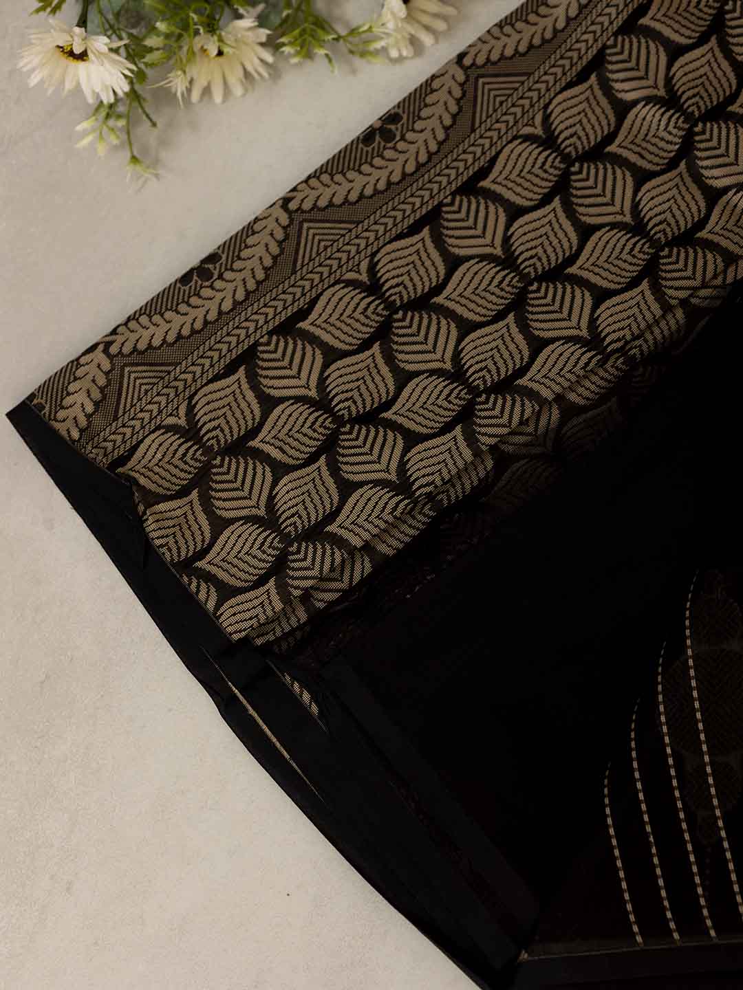 Women Black Kora Cotton Saree PCS158