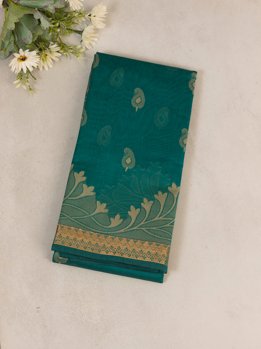Women Green Kora Cotton Saree PCS160