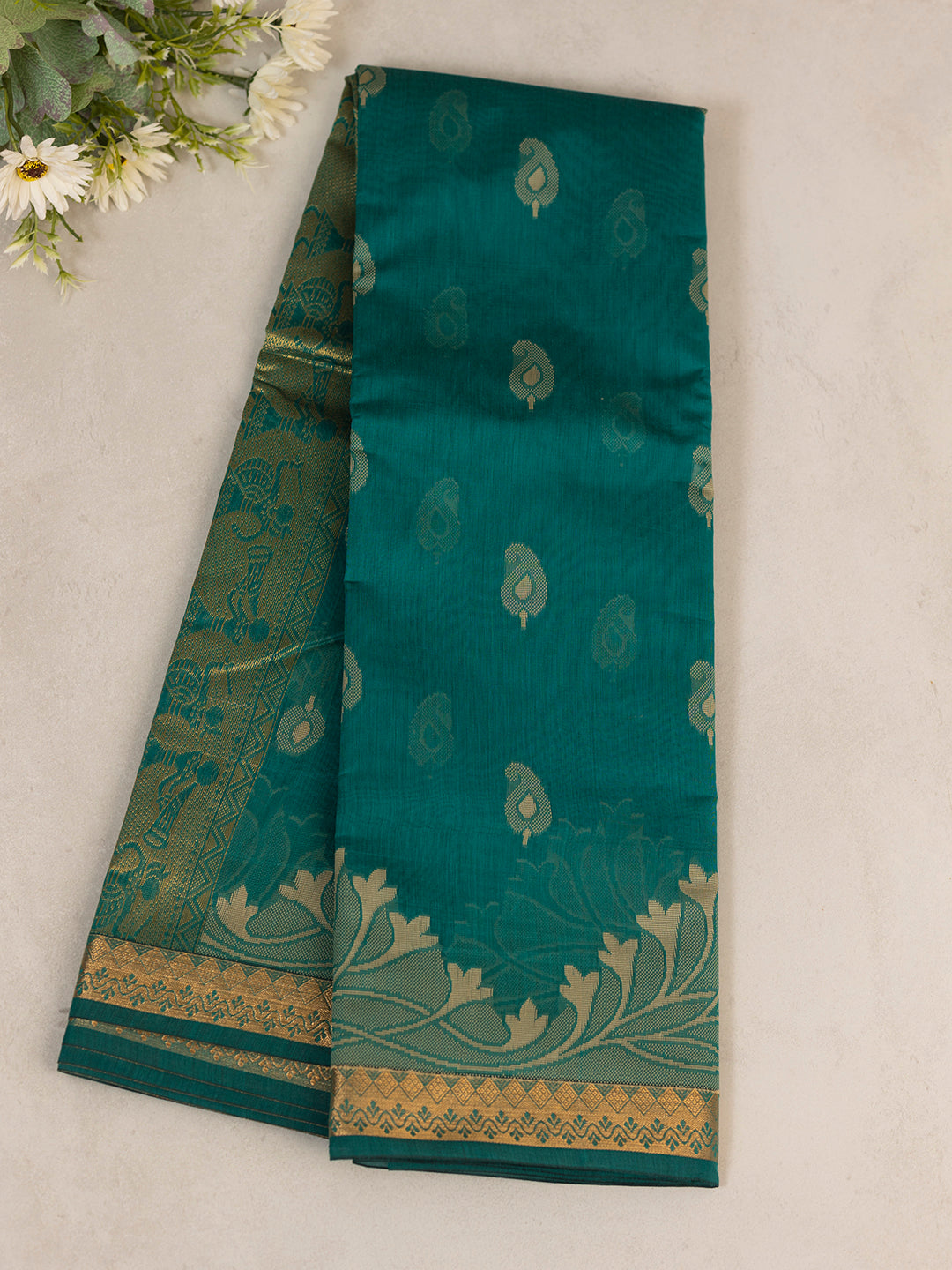 Women Green Kora Cotton Saree PCS160