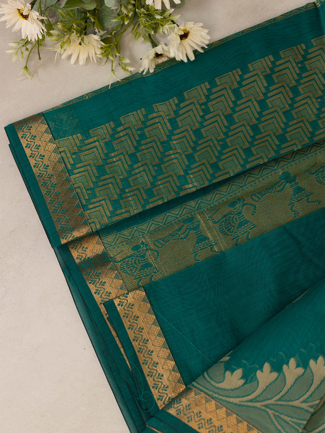 Women Green Kora Cotton Saree PCS160