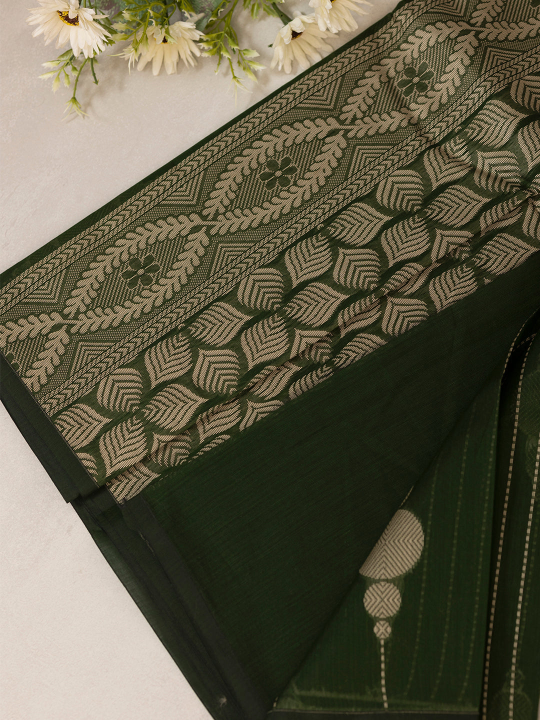 Women Dark Green Kora Cotton Saree PCS161