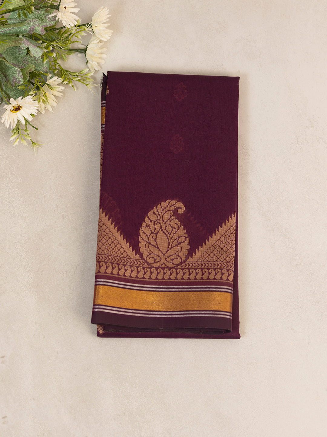 Women Dark Purple Kora Cotton Saree PCS156