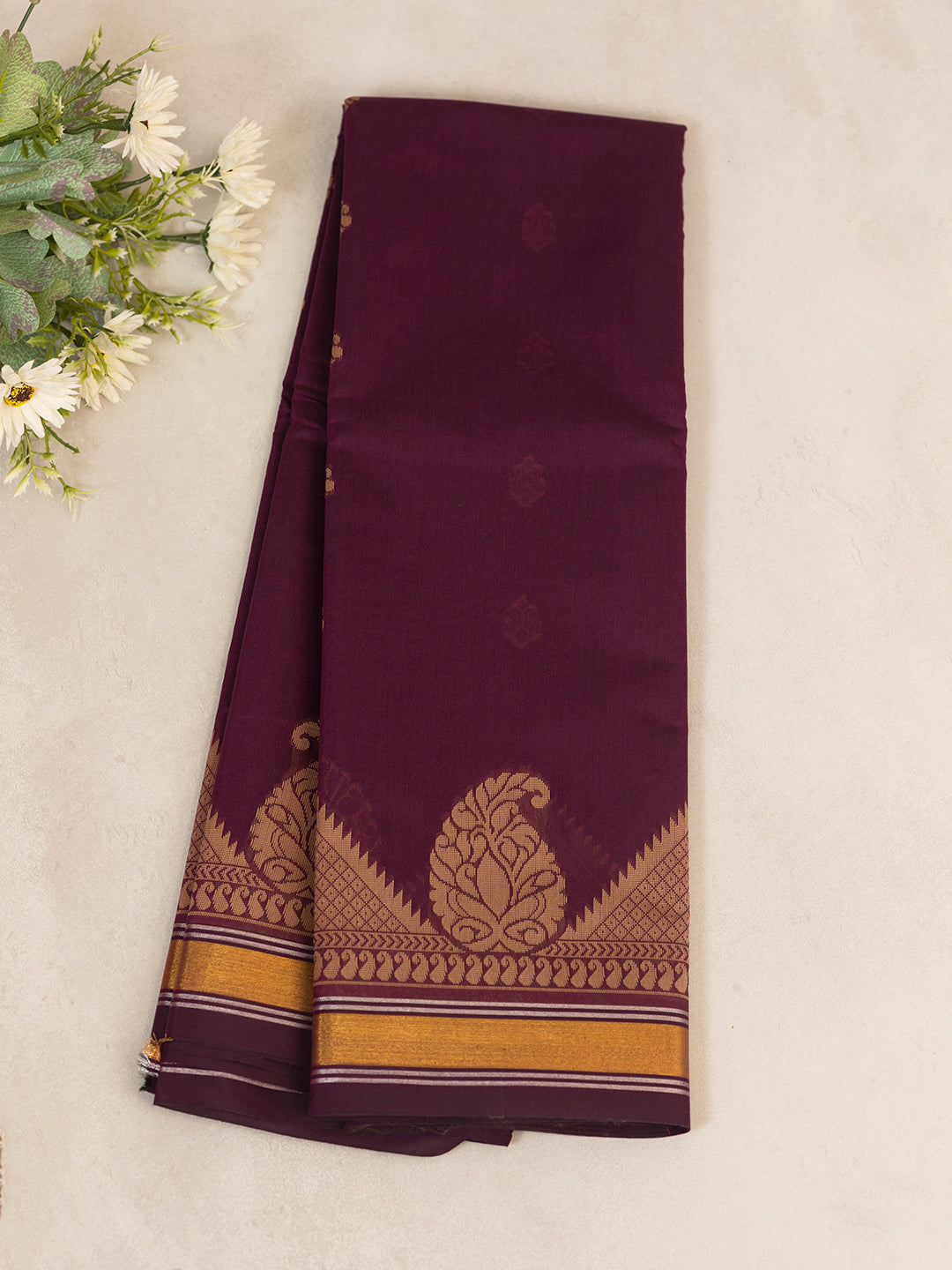 Women Dark Purple Kora Cotton Saree PCS156