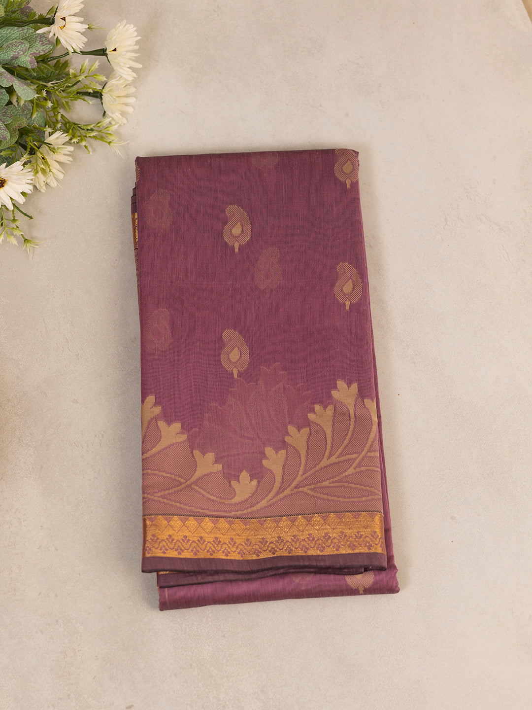 Women Lavender Kora Cotton Saree PCS157