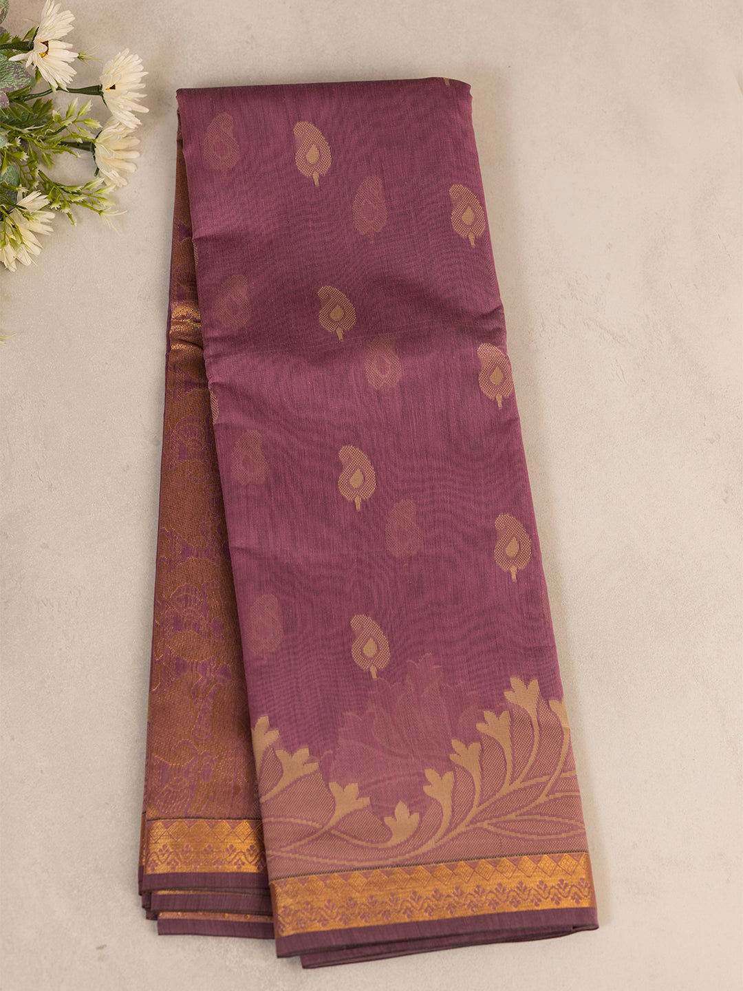 Women Lavender Kora Cotton Saree PCS157