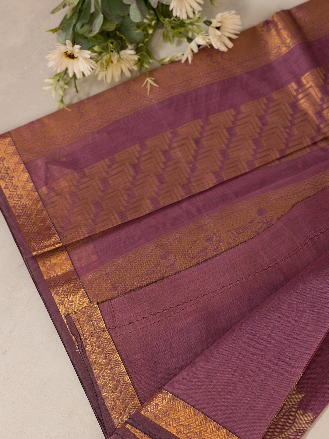 Women Lavender Kora Cotton Saree PCS157
