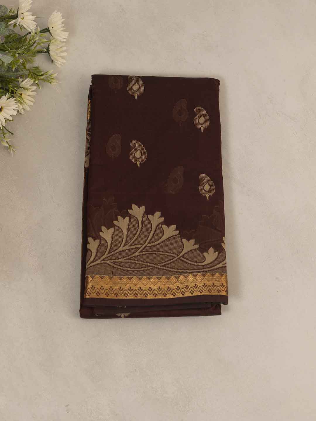Women Brown Kora Cotton Saree PCS169