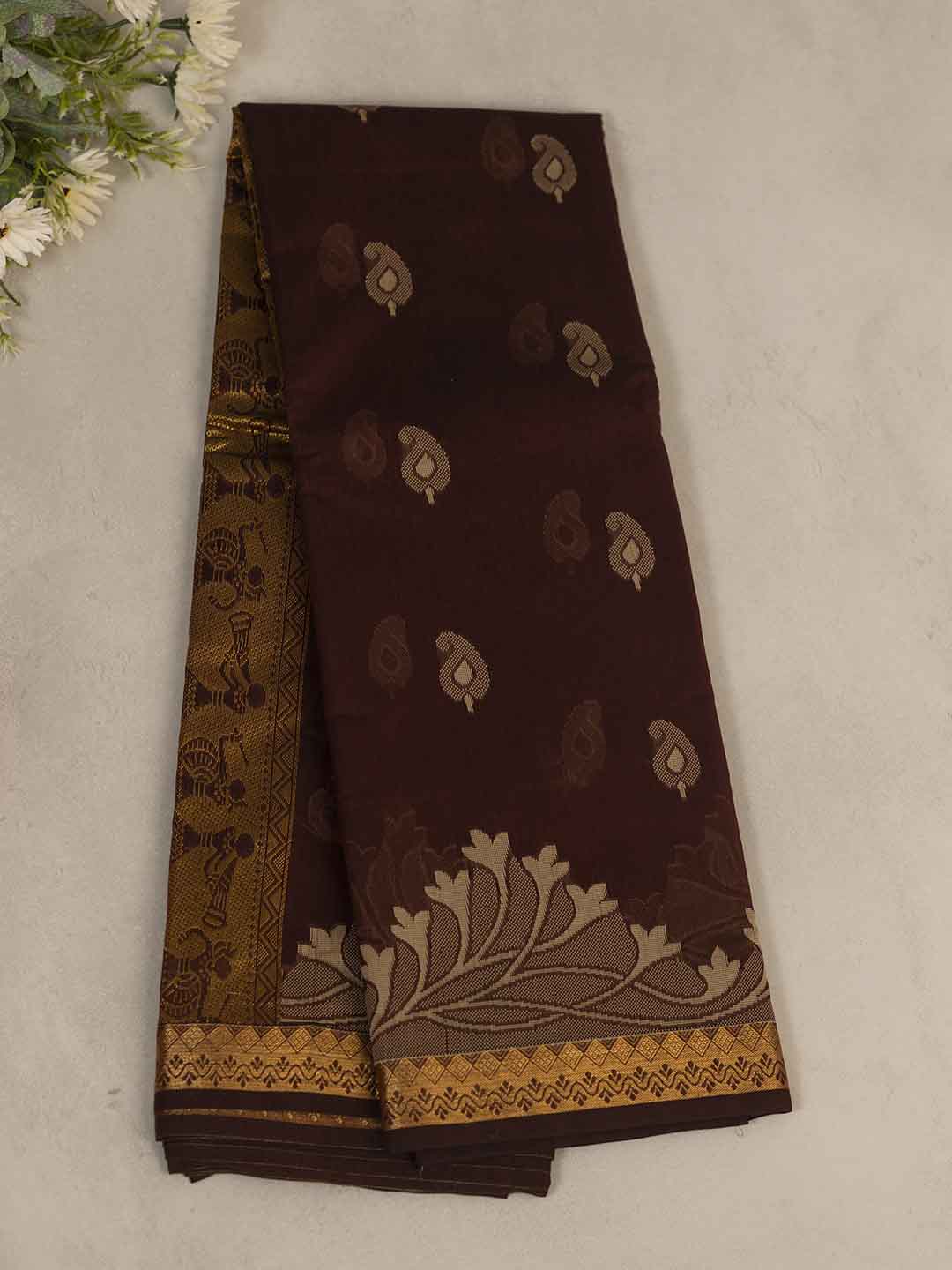 Women Brown Kora Cotton Saree PCS169