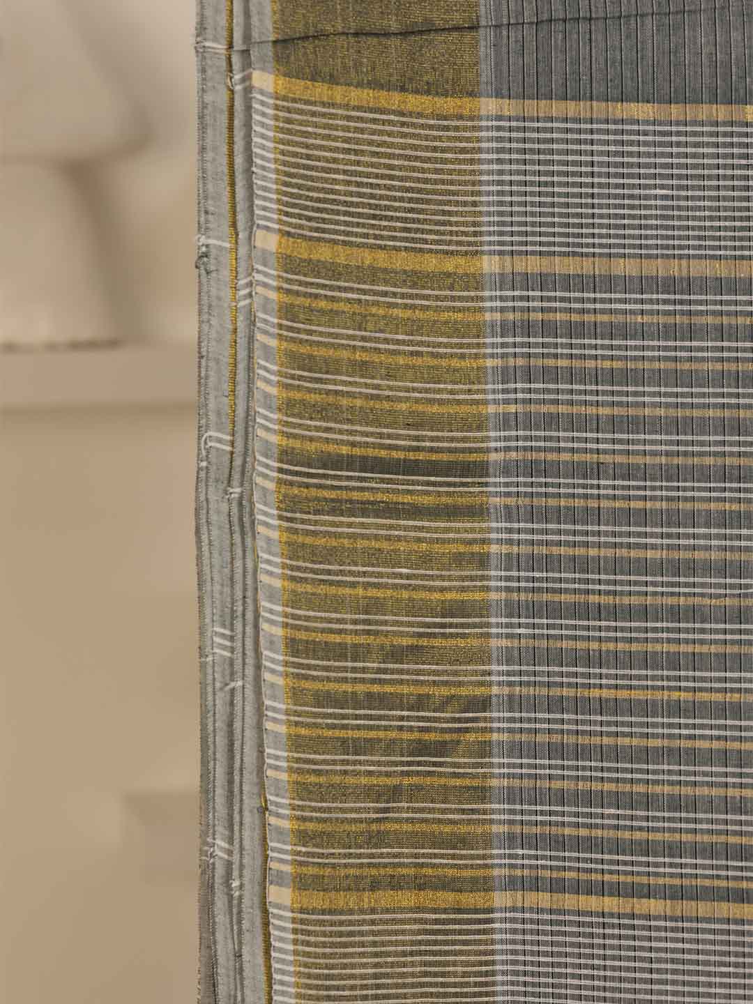 Women Grey Striped Cotton Saree CJ06