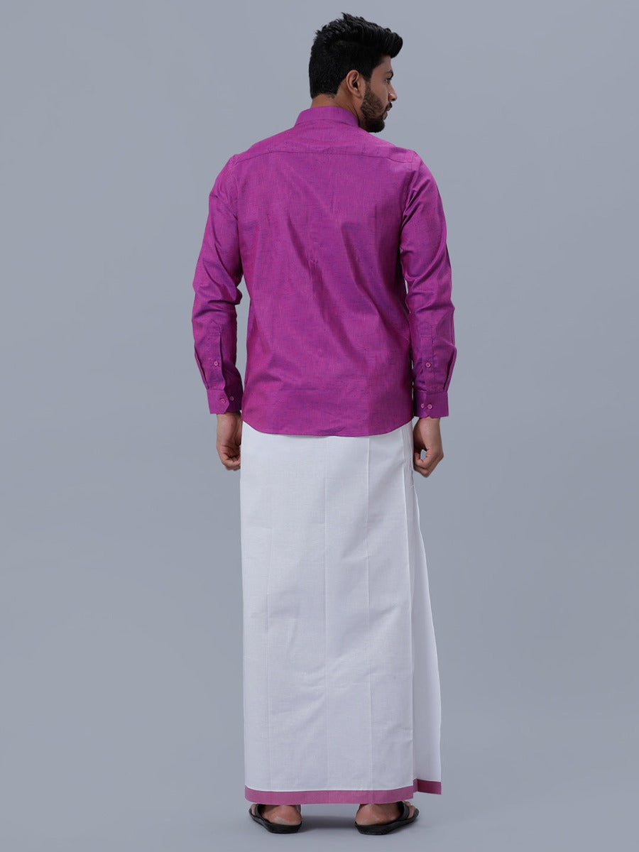 Mens Matching Border Adjustable Dhoti & Full Sleeves Shirt Set C49-Back view