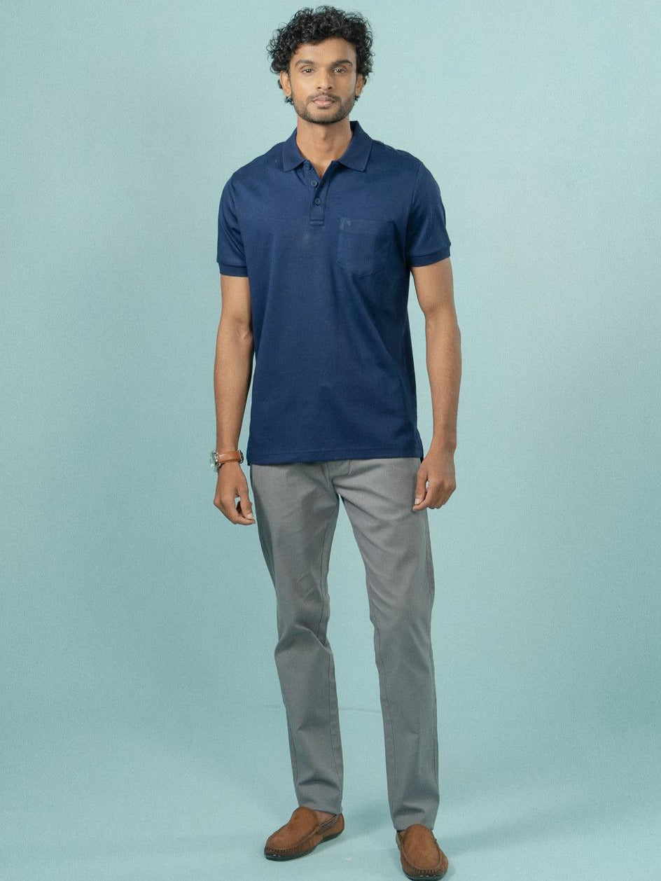 Men Extra Long Staple Cotton Smart Fit Apex Polo T-Shirt Marine Royal AX17