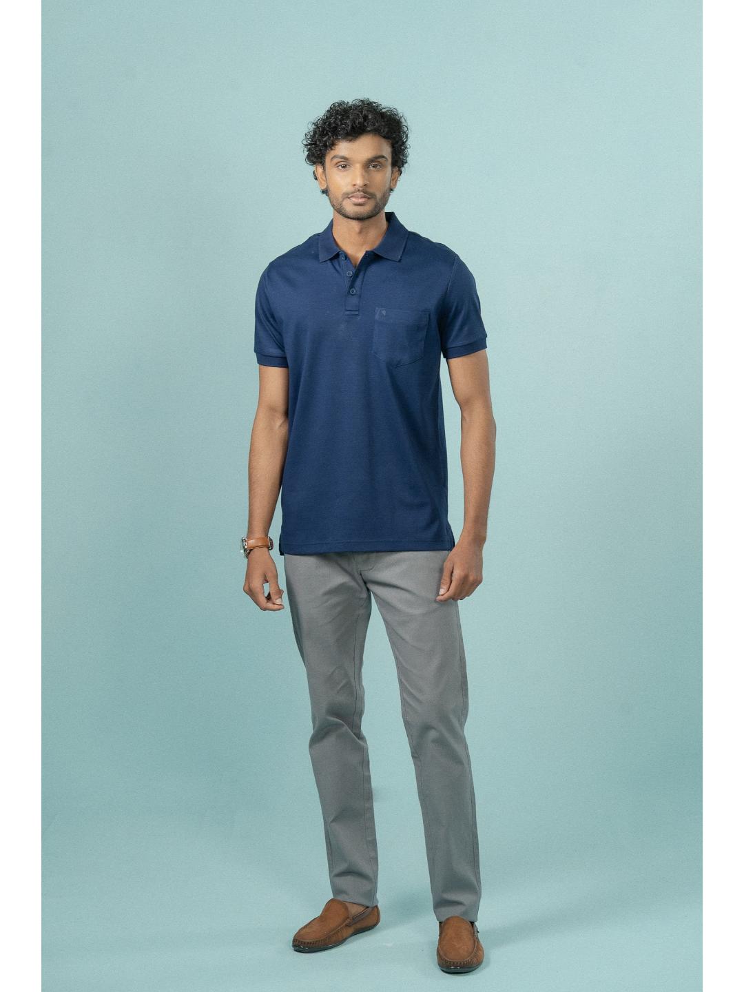 Men Extra Long Staple Cotton Smart Fit Apex Polo T-Shirt Marine Royal AX17