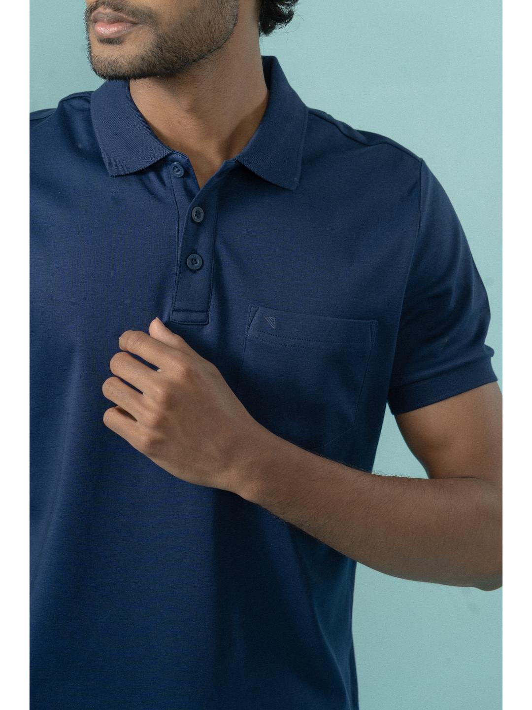 Men Extra Long Staple Cotton Smart Fit Apex Polo T-Shirt Marine Royal AX17