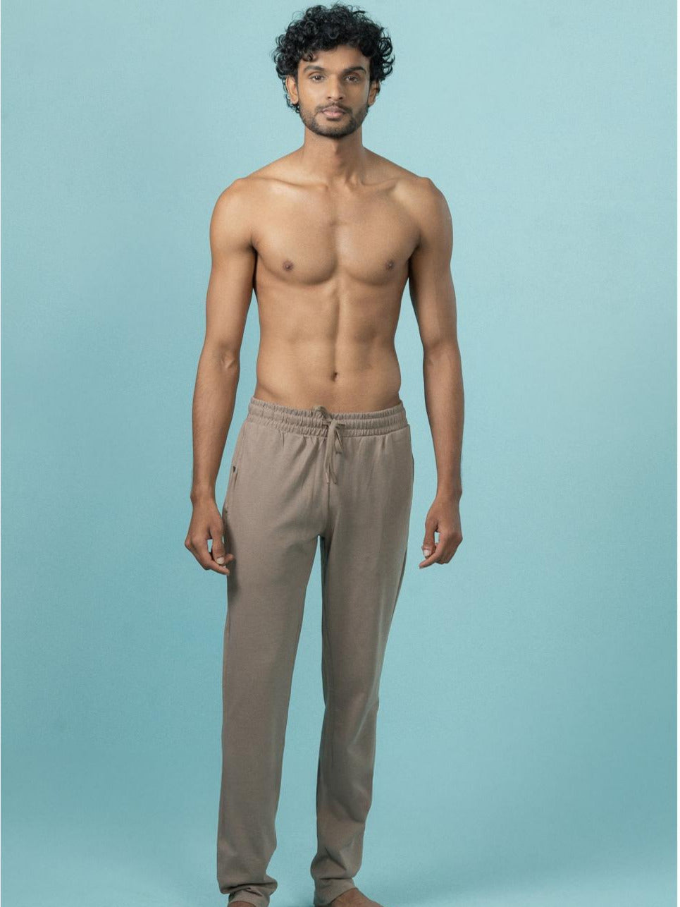 Men Combed Cotton Rich Track Pant with Side Pockets Taupe Brown ETK9