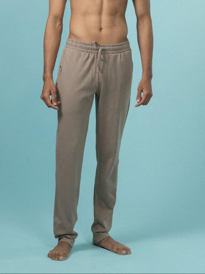 Men Combed Cotton Rich Track Pant with Side Pockets Taupe Brown ETK9