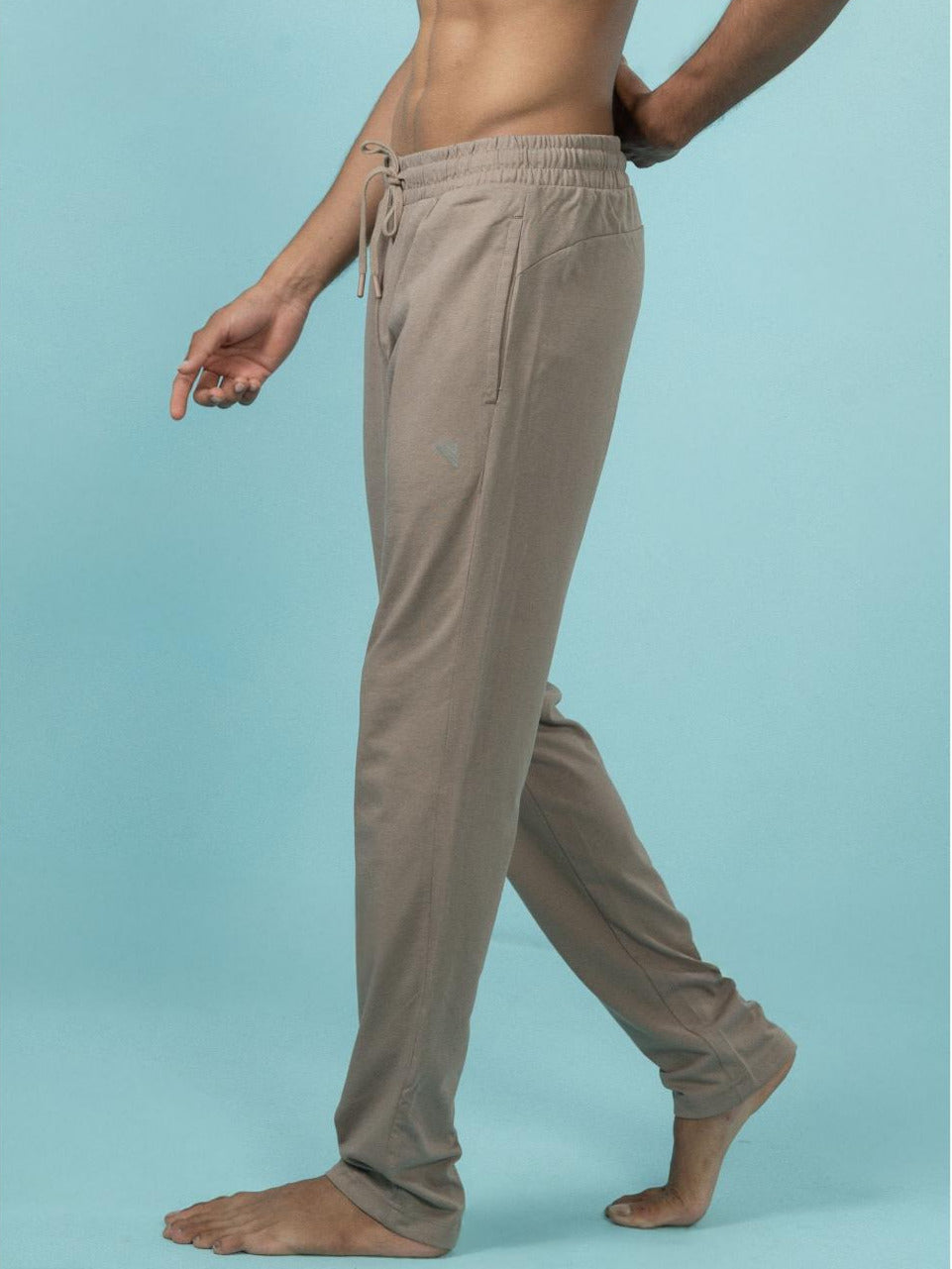 Men Combed Cotton Rich Track Pant with Side Pockets Taupe Brown ETK9
