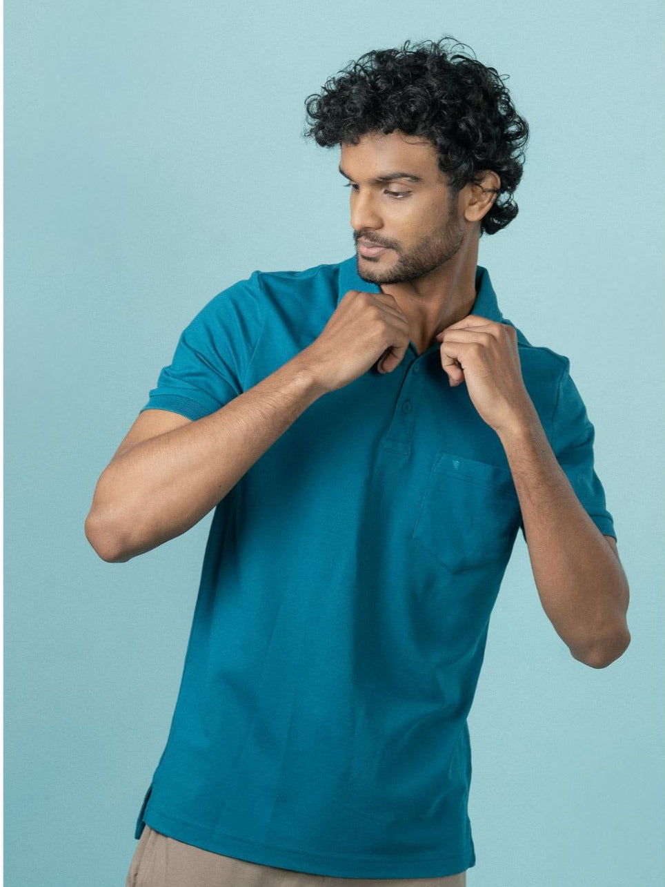 Men Cotton Rich Smart Fit Expert Polo T-Shirt Lake Blue EP33