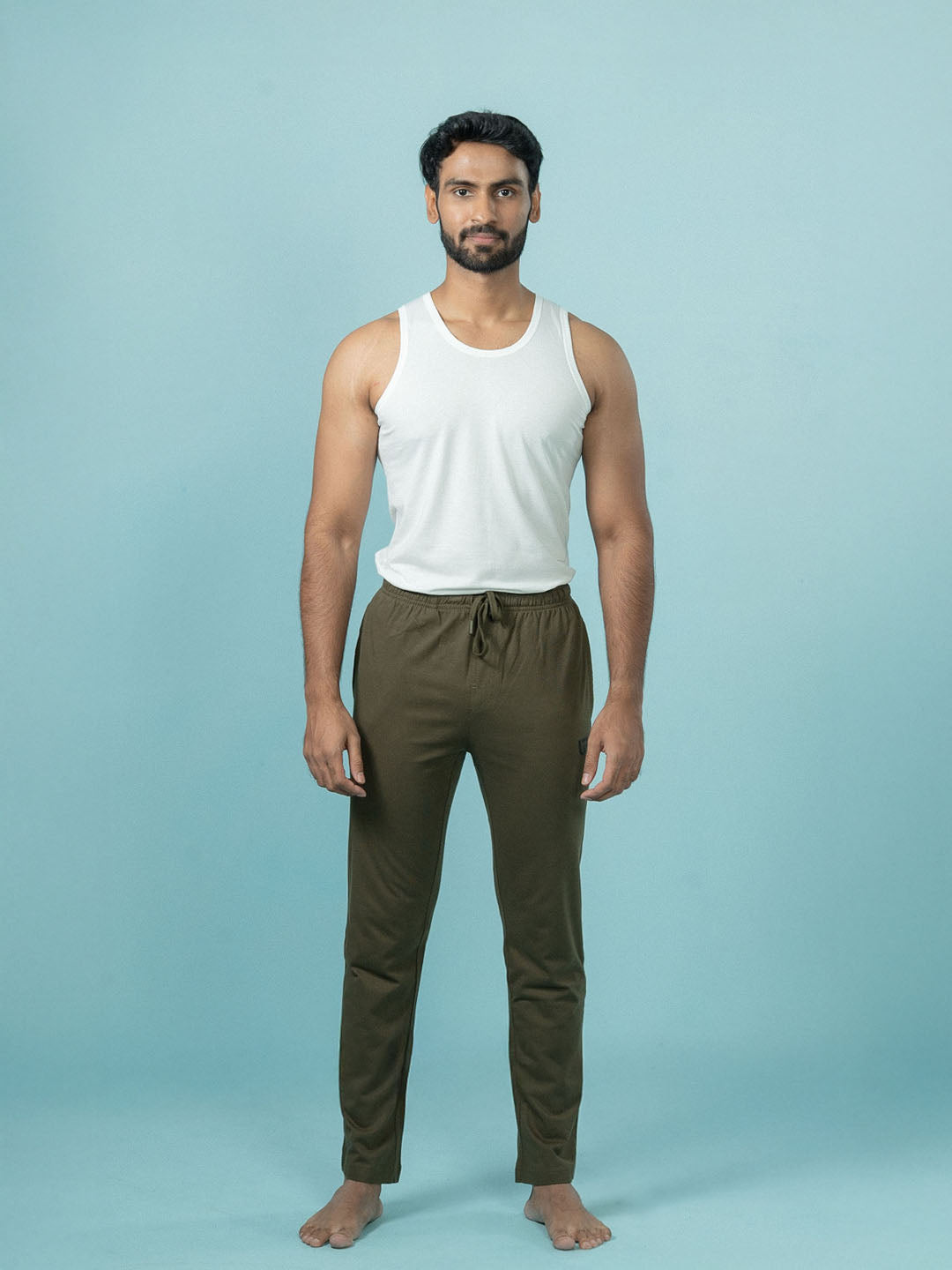 Men Combed Cotton Rich Regular Fit Track pant with Side Pockets Olive Green AGT7