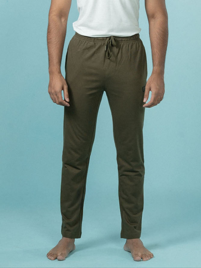 Men Combed Cotton Rich Regular Fit Track pant with Side Pockets Olive Green AGT7