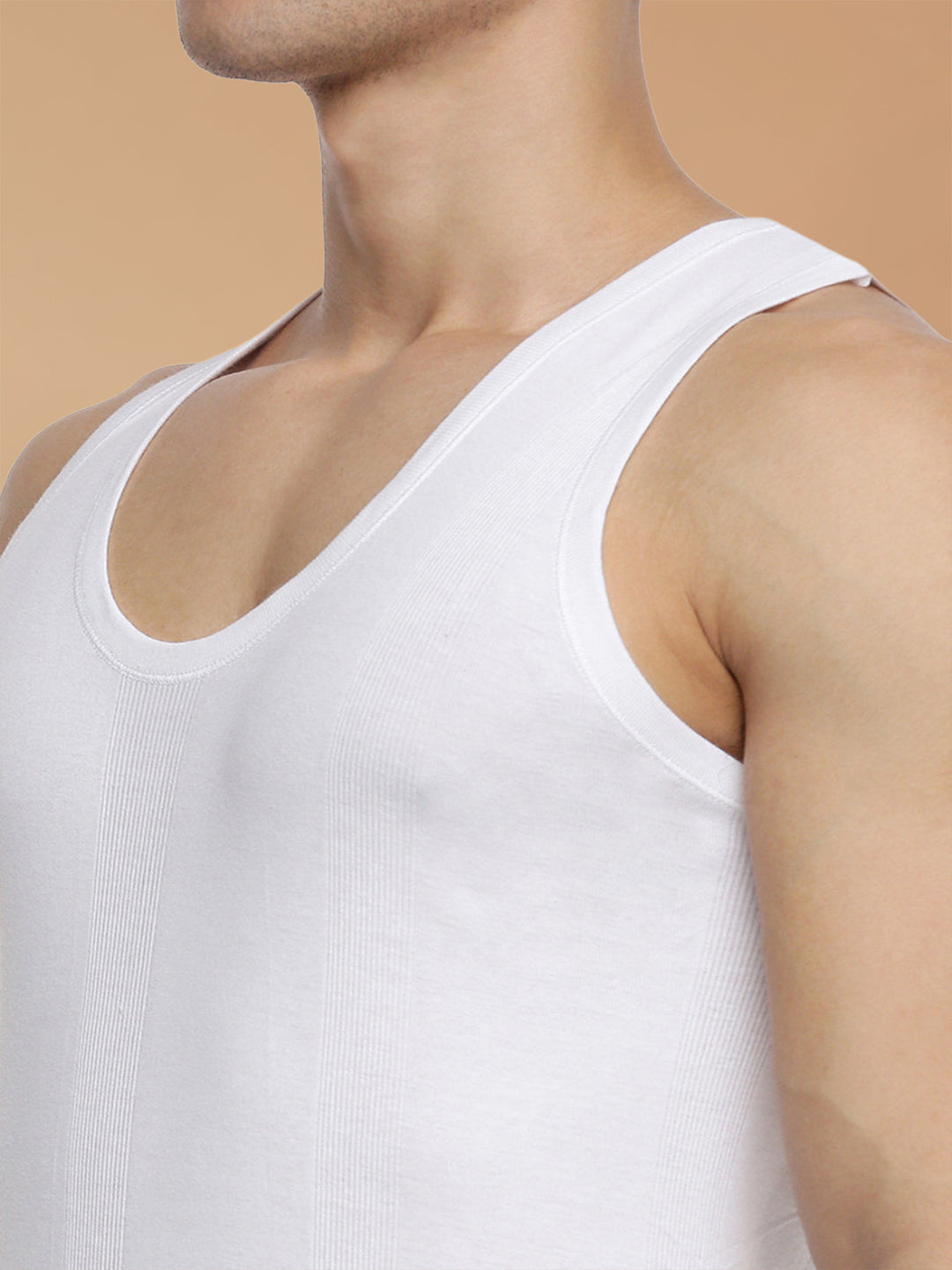 100% Combed Cotton White Vest RN Compact (Pack of 2)