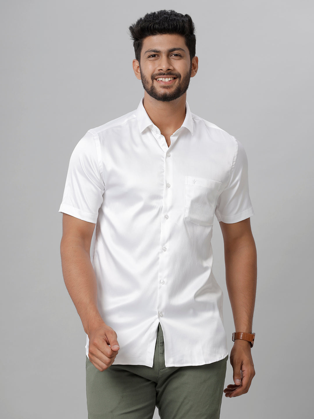 Mens Party Wear White Half Sleeves Shirt