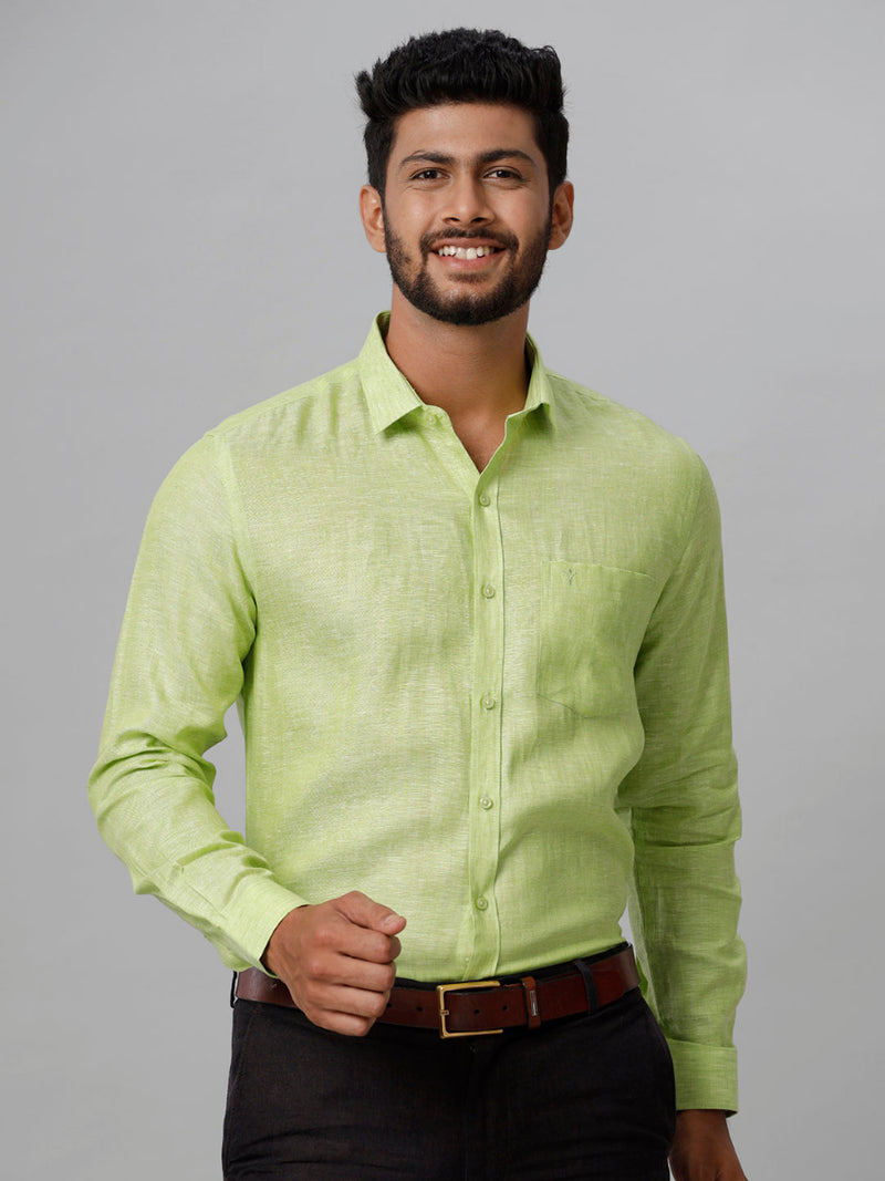 Mens Pure Linen Lime Green Smart Fit Full Sleeves Shirt