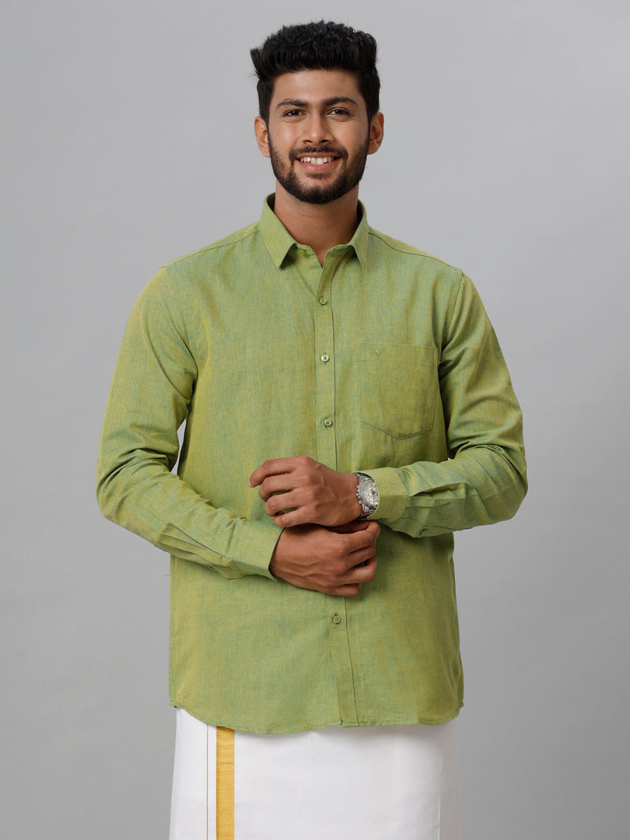 Mens Linen Cotton Formal Yellowish Green Full Sleeves Shirt LF9