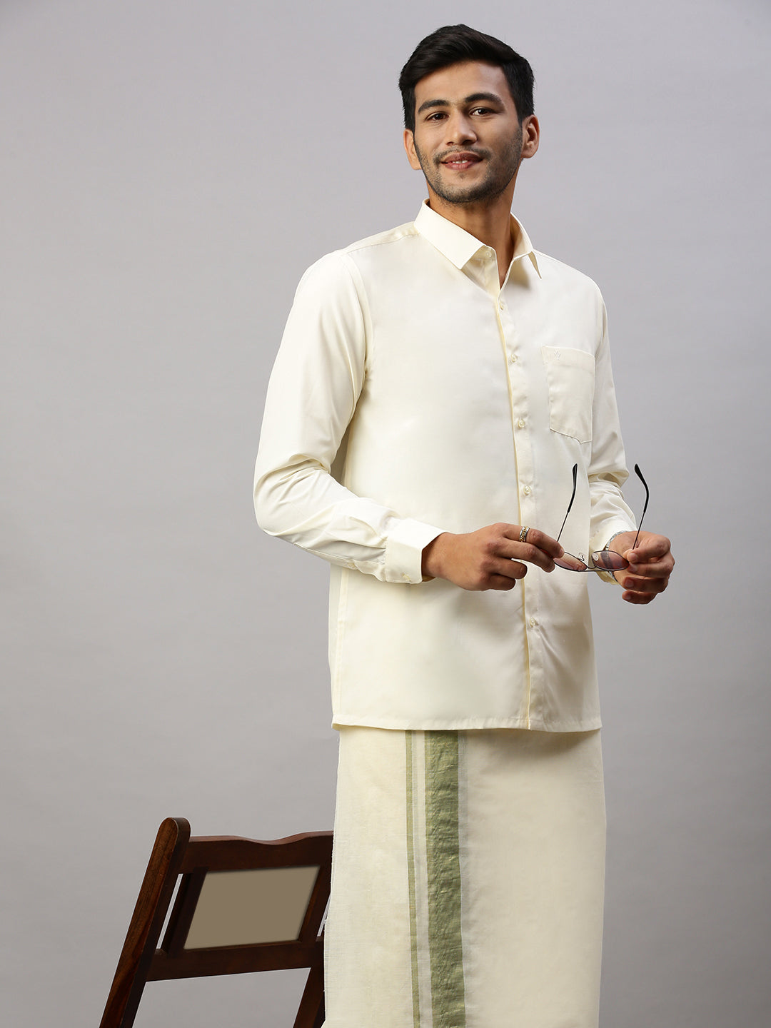 Mens Green Fancy Border Kora Dhoti - EGJ08