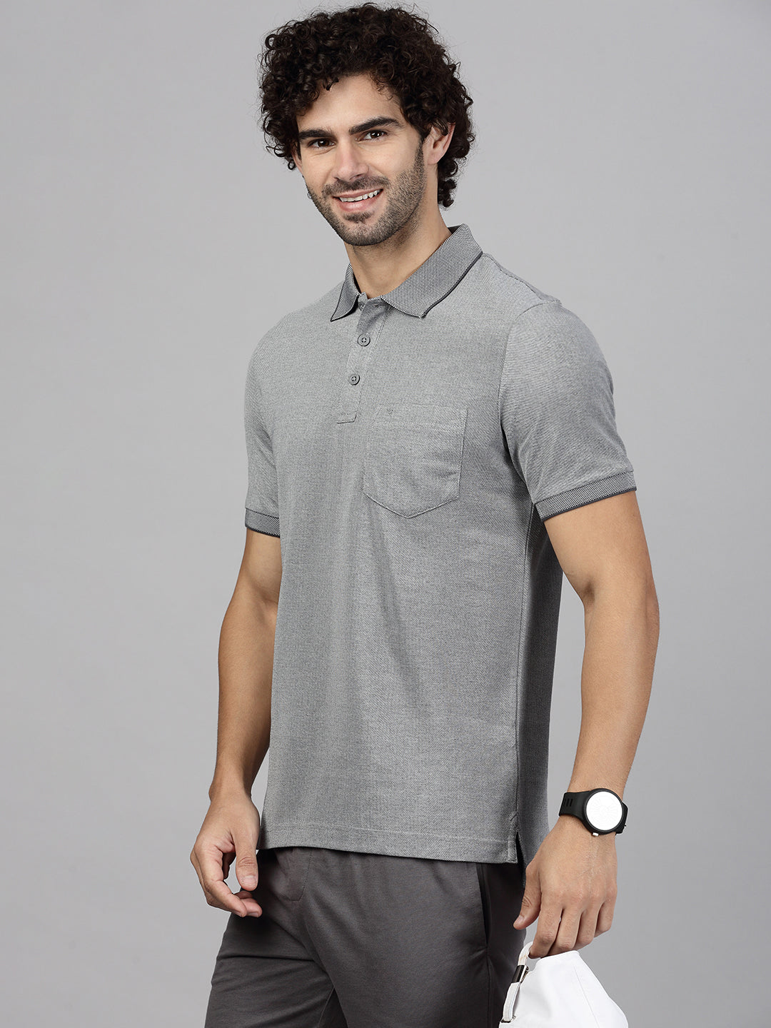 Mens Expert Polo Tshirt with Pocket Heather Grey EP36