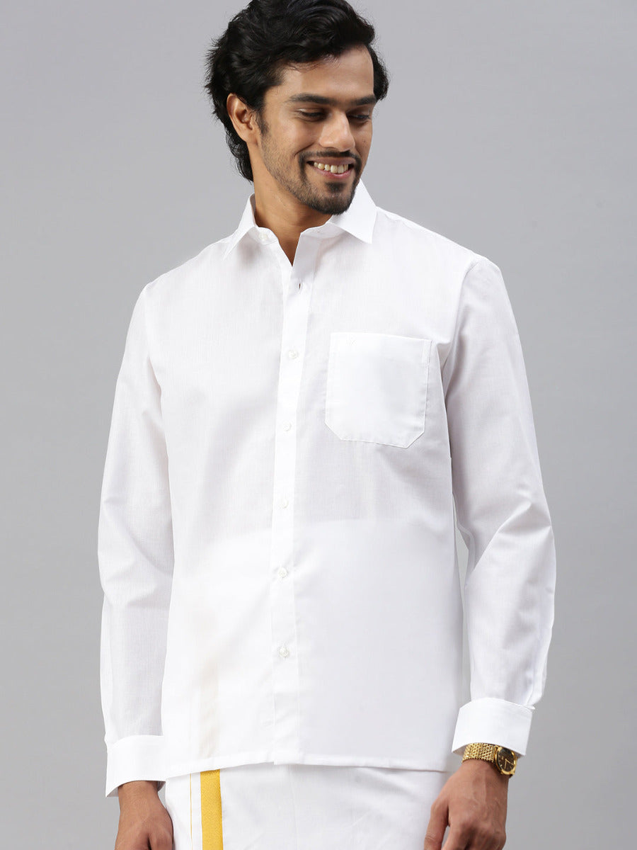 Mens 100% Cotton Half & Full Sleeve White Shirt Breeze Cotton
