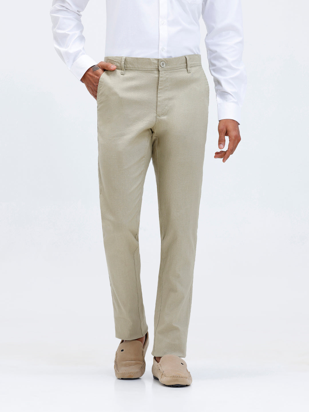 Men Linen Cotton Smart Fit Pant Light Olive