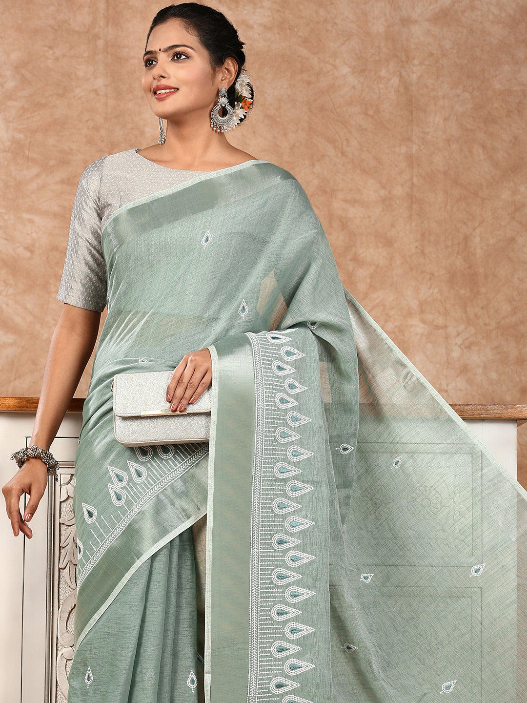 Womens Semi Silk Saree Green SS155