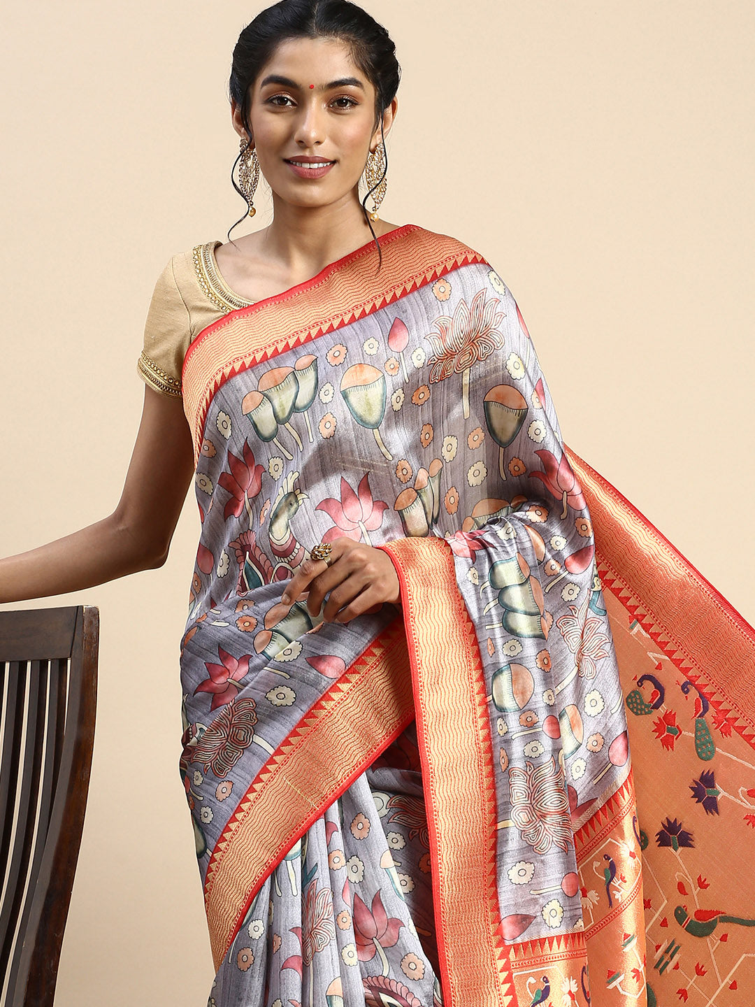 Women Semi Tussar Fancy Colour Printed Saree  ST95