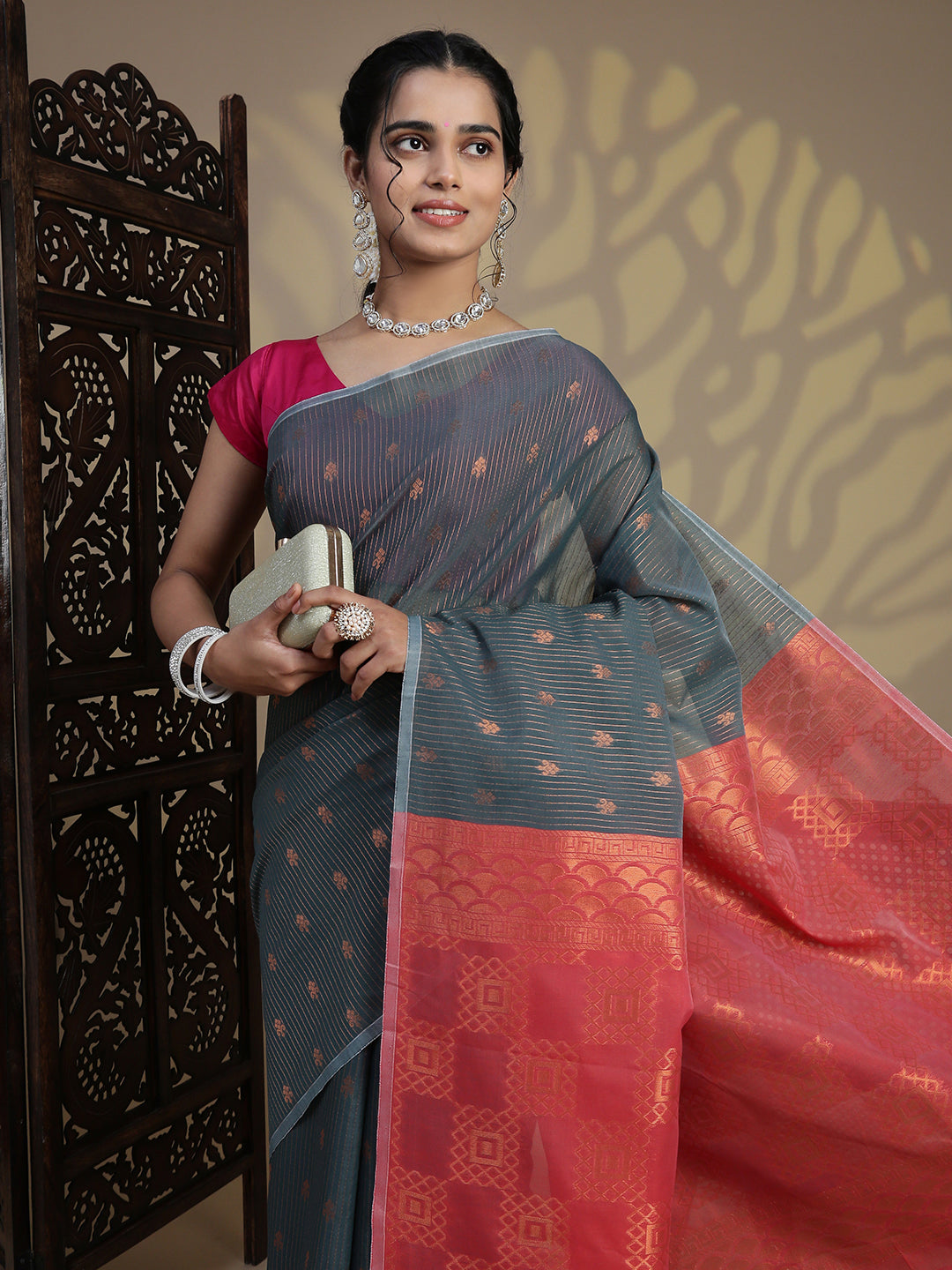 Women Green Kora Cotton Saree SK105