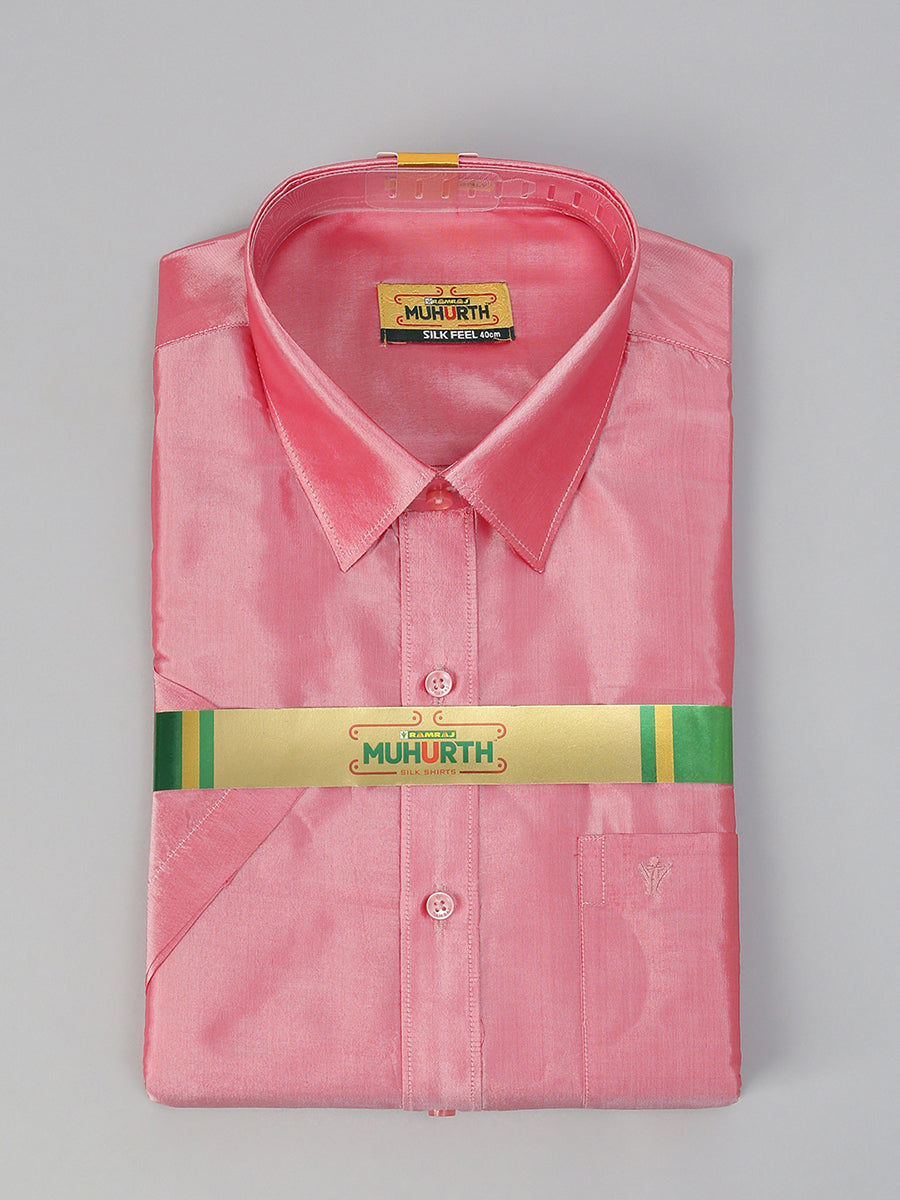 Mens Silk Feel Pink Colour Half Sleeves Shirt SFC02-Shirt view