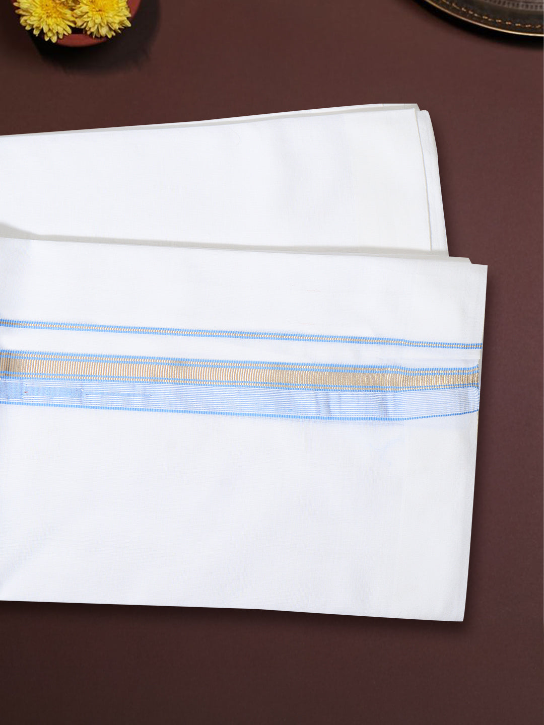 Men 100% Cotton Double Layer White Dhoti with Fancy Jari Border Luxury Club LCFJ05