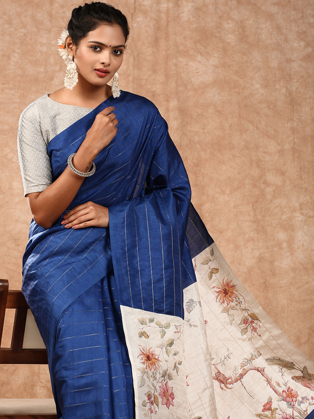 Womens Semi Tussar Saree Blue ST161