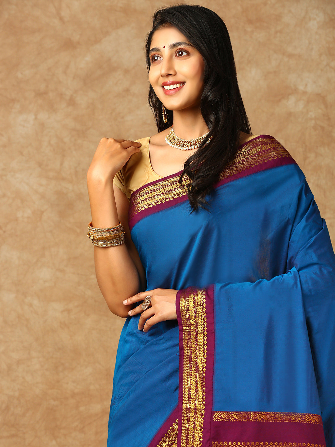 Women Kalyani Cotton Saree Blue PCS120