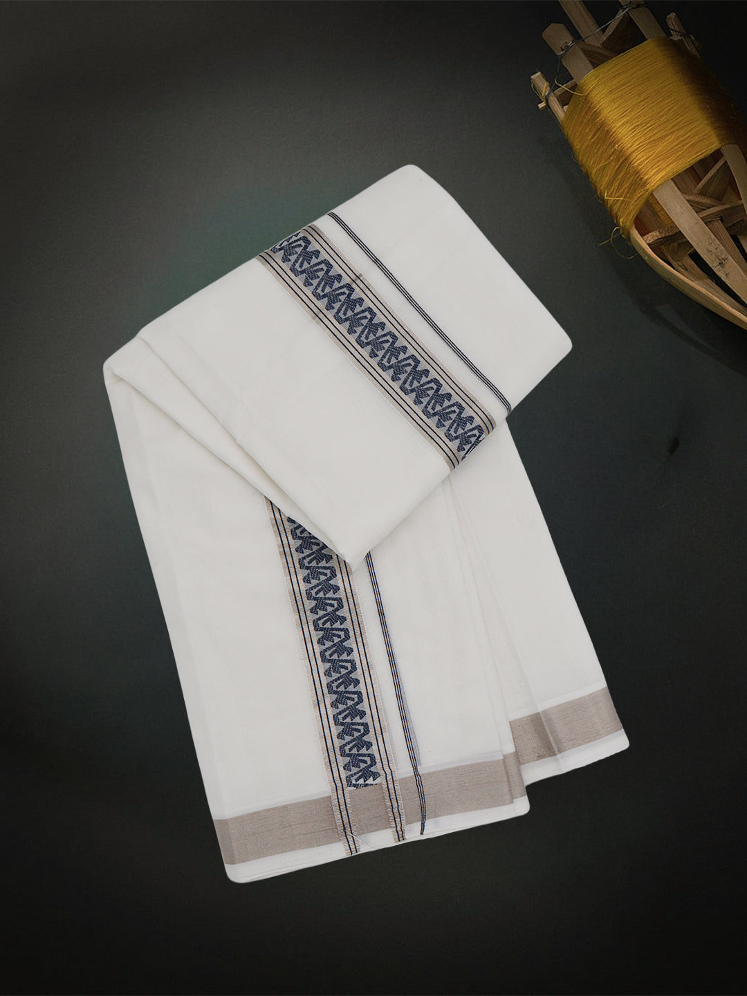 Men Premium Handloom White Dhoti with Fancy Border HLM73