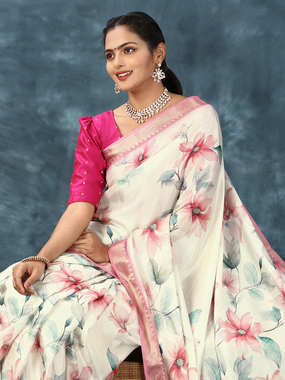 Womens Semi Tussar Weaving Saree Pink ST158