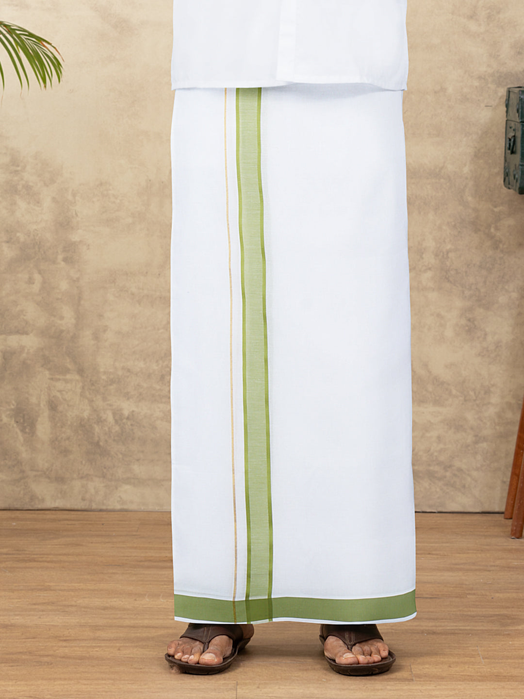 Men Cotton Blend Readymade Double Layer White Dhoti with Fancy Jari Border GFDA16