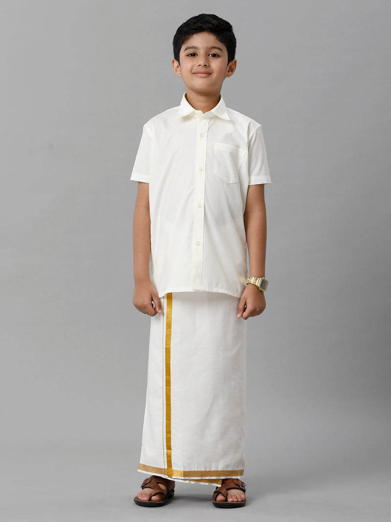 Boys Light Blue Cotton Shirt Premium Quality and White Dhoti Set