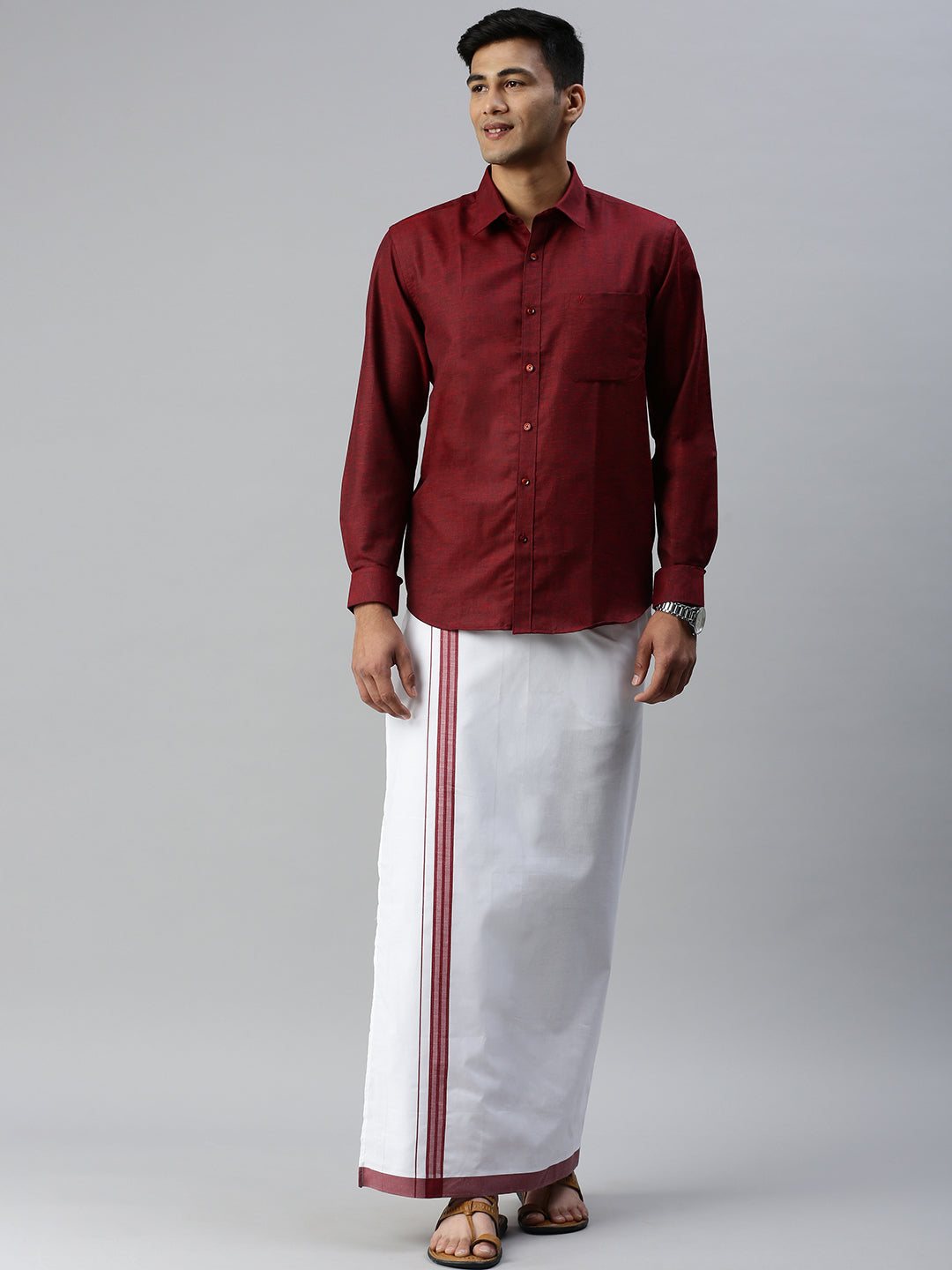 Men Matching Border Dhoti & Full Sleeves Shirt Set Trendy CC8