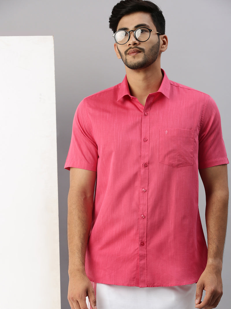 Mens Pink Matching Border Dhoti & Half Sleeves Shirt Set Evolution IC2