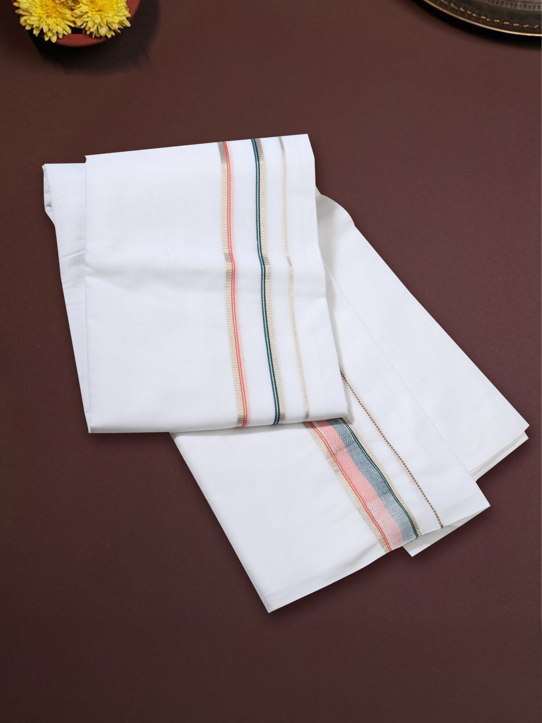 Men 100% Cotton Double Layer White Dhoti with Fancy Jari Border Luxury Club LCFJ04
